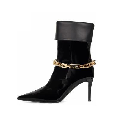 China Designer Luxury High Quality High Quality Heels Women's GAME PERIOD BOOT Black Boots Shoes Chains Accessories Ankle Leather Shoes for sale