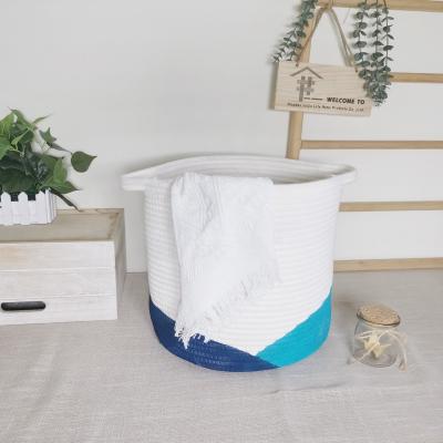 China Viable Wholesale Custom Logo Round Large Woven Basket With Handles Cotton Rope Storage Baskets Box Foldable Laundry Toy &Blanket Basket for sale