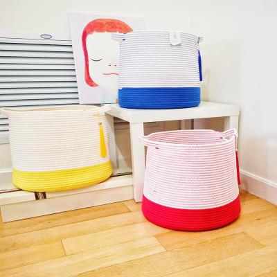 China New Viable Custom Woven Dirty Clothes Toy Organizer Cotton Rope Foldable Storage Baskets Boxes&bins With Handle for sale