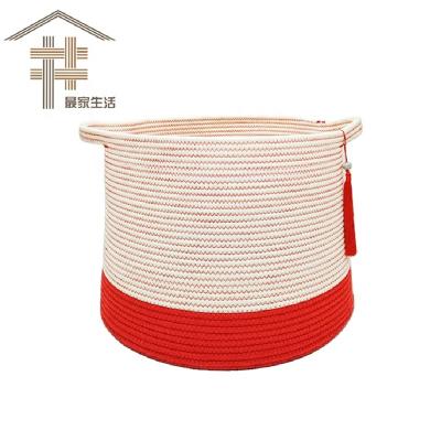 China New viable custom made household foldable woven dirty clothes toys organizer cotton rope storage baskets boxes&bins with handle for sale