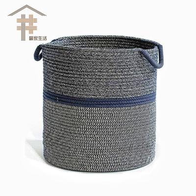 China Sustainable Wholesale Laundry Basket With Handle Storage Packing Cotton Rope Wooden Basket for sale