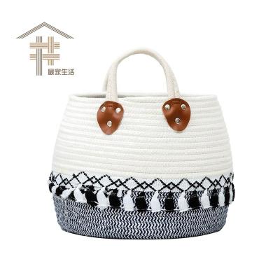 China Sustainable Hot Selling Custom Made Bathroom Cabinet Laundry Hamper Modern Clothing Bag Cotton Rope Storage Basket With Handle for sale