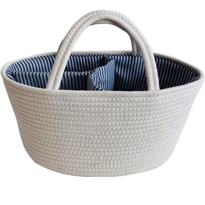 China Sustainable Custom Handmade Cotton Rope Storage Basket with Divider for Baby Laundry Basket and Diaper for sale