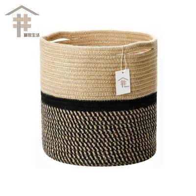 China Sustainable Custom Packing Item Woven Organizer Household Cotton Rope Factory Basket With Handles Laundry Toy Folding Storage Basket for sale