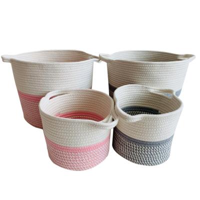 China Sustainable Cotton Rope Storage Baskets With Handle Large Laundry Hamper Kids Toys Bins for sale