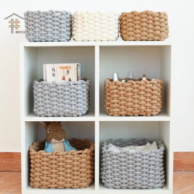 China Nordic Environmental Friendly Sustainable Manufacturers Snack Locks Storage Basket Simple Desktop Hand - Woven Coarse Cotton Rope Storage Box&bin for sale