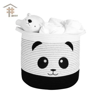 China Large Large Bear Cotton Rope Storage Basket Kids Bedroom Viable Animal Cloth Basket Knit Laundry Toy Storage Basket With Handles for sale