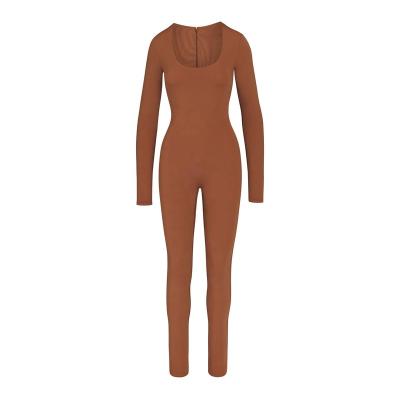 China QUICK DRY Custom OEM Low Moq Chinese Clothing Brand Manufacturers All-in-one Scoop Neck Sleeves Long Bodycon Salon Wear Jumpsuit for sale