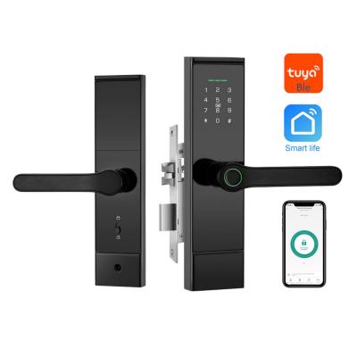 China Aluminum Alloy 2121 Power Tuya Digital Fingerprint Biometric Smart Door Lock Ultra-low Life Aluminum Wooden Door Lock for sale