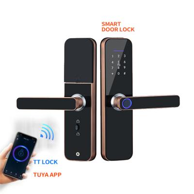 China Tuya WiFi Waterproof Aluminum Alloy Fingerprint Lock Bedroom Smart Door Handle WiFi Smart Door Lock with 5050 Mortise for sale