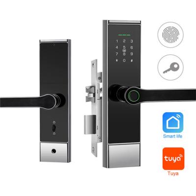 China aluminum alloy electronic keyless fingerprint door lock tuya ttlock smart control for home wooden door locks for sale