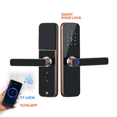 China Aluminum Alloy Tuya Smart Fingerprint Door Lock Digital Electronic Safe Lock with WiFi APP for Wooden Door for sale