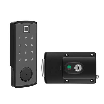 China TTlock Lock Entry Touch Keypad Smart Home Security Door Lock APP+Fingerprint+Code+key TTlock Ble Rim Lock Digital Keypad Deadbolt for sale