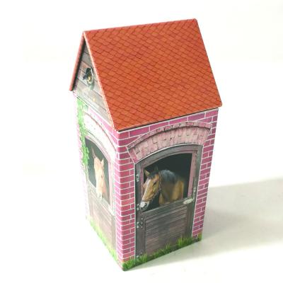 China House tin box European creative home shaped tea tin box tinplate building packing fragrant home shaped tea packing empty tin case for sale