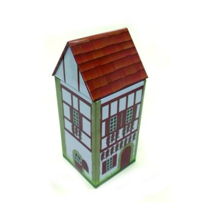 China House Tin Box House Shape Unique Creative Building Food Grade Packing Empty Candy Packing Facility Tinplate Crate Tin Cans for sale