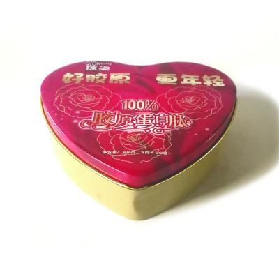 China Recycled Packaging Materials Large Capacity Collagen Peptide Heart Metal Container Materials Heart Canister Healthy Food Packaging Tin for sale