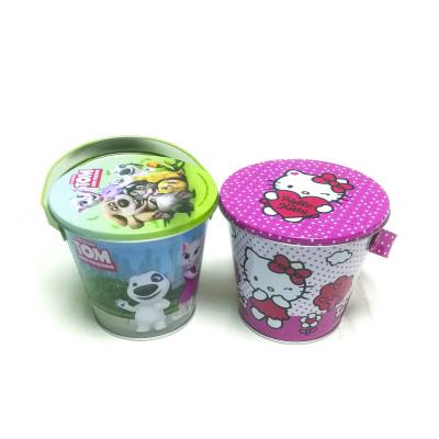 China Bucket Printing Cartoon Kids Food Packing Small Water Kegs Metal Buckets With Safe Lid And Handle Food Candy Buckets for sale