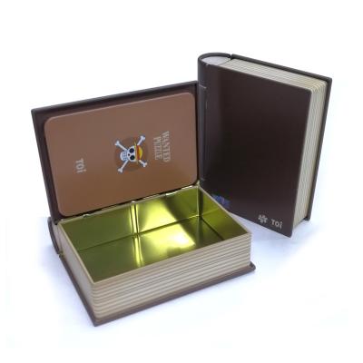 China Recycled Materials Bespoke Book Shape Chocolate Tin Box Food Book Tin Chocolate Packaging Book Safe Tin Case Manufacturer for sale