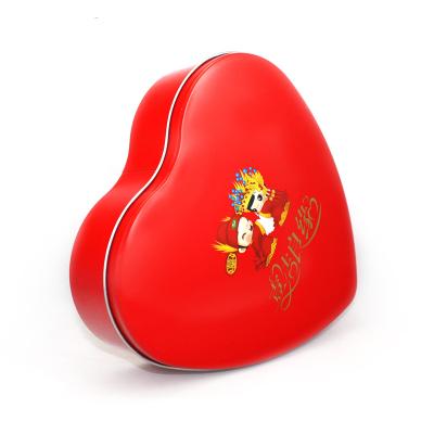 China Large Recycled Materials Wedding Celebration Food Packaging Tin Box Personalize Wedding Crate Empty Metal Candy Heart Tin Bright Red Tin for sale