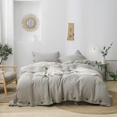 China 4 Pcs Nondisposable Linen Comforter Sheets Home Luxury Natural French Gray Color Sheet Linen Textile Comforter Bedding Set Duvet Cover Bed for sale