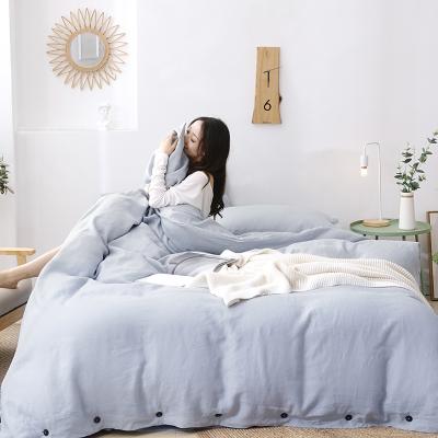 China Single Comforter Covers Light Blue 100% Linen Velvet Bedding Set Bed Sheets Pillowcases Comforter Covers 4PCS Home Bed Sheets for sale