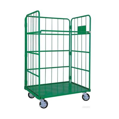 China Custom 3 Sided Collapsible Galvanized Logistics Transportation Warehouse Metal Roll Cages Storage Container for sale