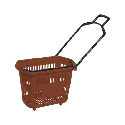 China Supermarkt Retail Store Grocery Supermarket Wholesale Plastic Folding Rolling Shopping Cart With Wheels for sale