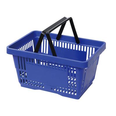 China Grocery Retail Store Supermarkt Cheap Price Double Handle Multicolor Plastic Supermarket Basket For Market for sale