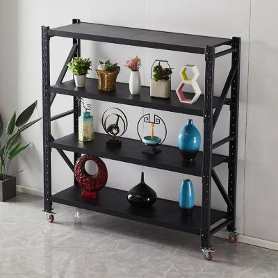 China Industrial Corrosion Protection Easy Installation Garage Warehouse Metal Storage Shelf Rack With Wheels for sale