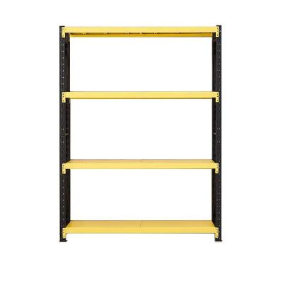 China Hot Selling Corrosion Protection Light Duty Black Yellow 4 Layers Stacking Racks Warehouse Storage Shelf for sale