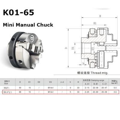 China Mini 3 Jaw Lathe Chuck K01-65 65mm Thread M14 Thread Steel Manual Self Centering Accessories For Lathe for sale