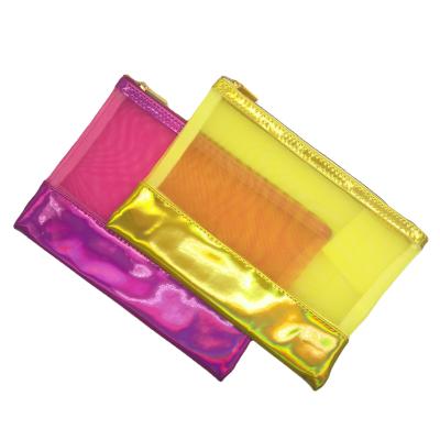 China Cheap High Quality Travel Bags Plastic Organizer Mesh Pencil Bag With PU Leather Stationery Pouch for sale