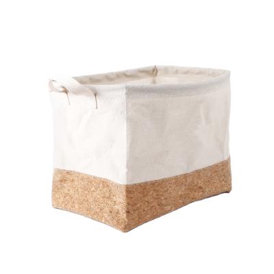 China Eco - Friendly Natural Polyester Cork Wood Fabric Strong Laundry Bag With Handle Square Shape for sale