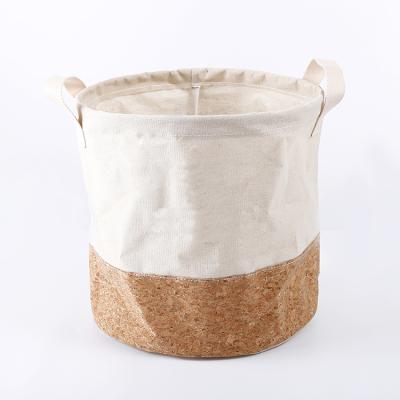 China Eco - Friendly Natural Polyester Cork Wood Fabric Strong Laundry Bag With Handle for sale