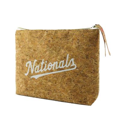 China Eco - Friendly Polyester Natural Cork Wood Fabric Clutch Woman Hand Zipper Bag for sale