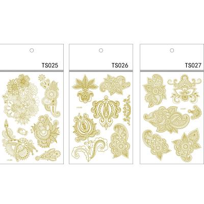 China OEM Temporary Custom Long Lasting Gold Silver and Indian Henna Temporary Body Tattoo Flourescent Water Transfer Sticker for sale