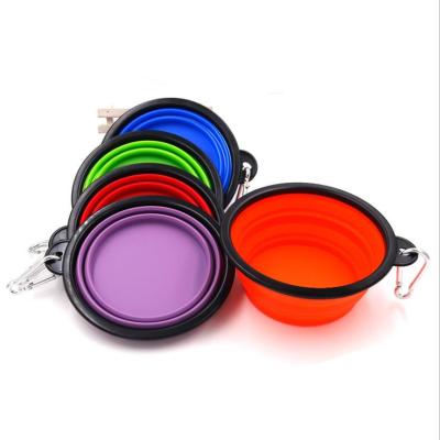 China New Silicone Pet Bowl Folding Bowl Stocked Cat Bowl With Carabiner Big Outdoor Size for sale