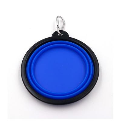 China New Silicone Pet Bowl Folding Bowl Stocked Outer Cat Bowl With Carabiner Small Size for sale