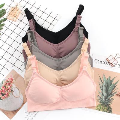 China New Breathable Nylon Wire Free Pregnancy Front Closure Breastfeeding Sleep Seamless Maternity Nursing Bras for sale