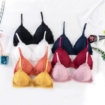 China Wholesale Sexy Ladies One Piece Lace Up Push Up Bra Wire Free Sexy Lingerie Soft Triangle Bras For Women for sale