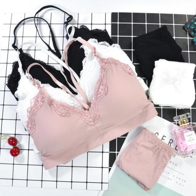 China New Breathable Women Sports Bra Set Lace Banded Sexy No Ring Steel Panties Set Comfortable Breathable Yoga Bra for sale