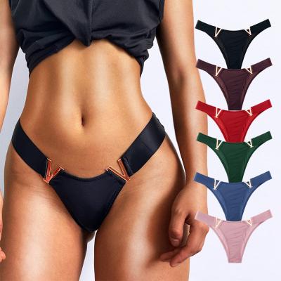 China Ladies fashion bikini metal thongs sexy V panties available stocking breathable accessories low waist underwear for women for sale