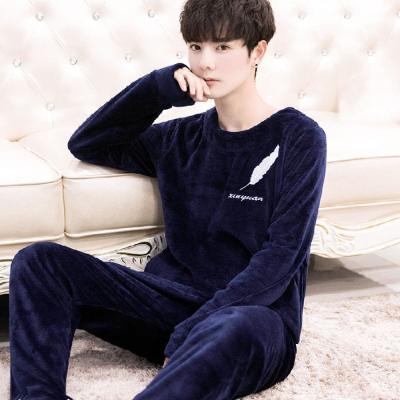 China Men's Winter Pajamas QUICK DRY Flannel Mens Winter Pajamas Thickened Warm Coral Velvet Plush Sleepwear Home Wear for sale