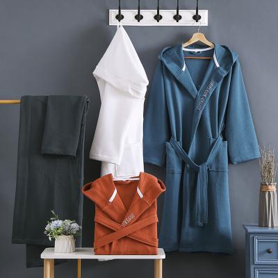 China High Quality QUICK DRY Hooded Cotton Long Robe Hotel Casual Style Nightgown Unisex Simple Bathrobe for sale