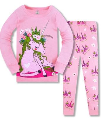 China Hot Selling 100% Thermal Cartoon Unicorn Pattern Cotton Pajamas Girls Children Kids Clothes Sleepwear Set For Children for sale