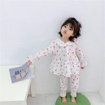 China New Breathable Baby Pajamas Set Cotton Shirt And Pant 2 Pcs Kids Sleepwear Button Sleeve Baby Along For Spring for sale