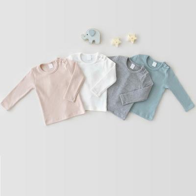 China Thermal Kids Pajamas Kids Simply Color Ribbed Top Baby Sleepwear Boys Girls Cotton Pajamas for sale