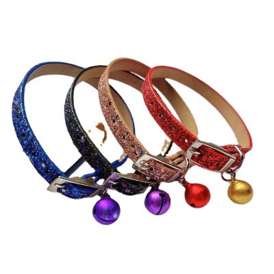 China Personalized Shiny Leather Star Adjustable Pet Collar PU Cover Device Cat Dog Leather Bracelet Pet Collar for sale