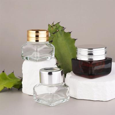 China Skincare Packaging 15G Luxury Round Square Cream Cosmetic  Glass Jar Spray Painting Frost For Face Eye Cream for sale