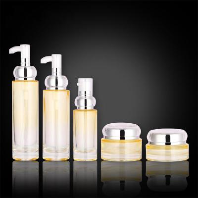 China Custom Logo 30g 50g 40ml 100ml 120ml Skincare Packaging Cosmetic Round  Glass Jar Bottle with luxury lids  Pump Lotion  skin set for sale